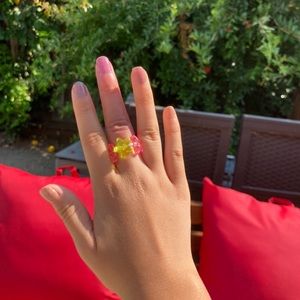 Cute yellow and pink flower ring